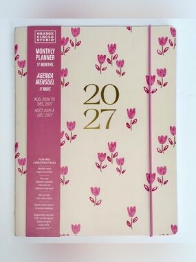 2026-2027 Weekly Monthly 17-month Planner - Orange Circle Studio (Pink Tulips)